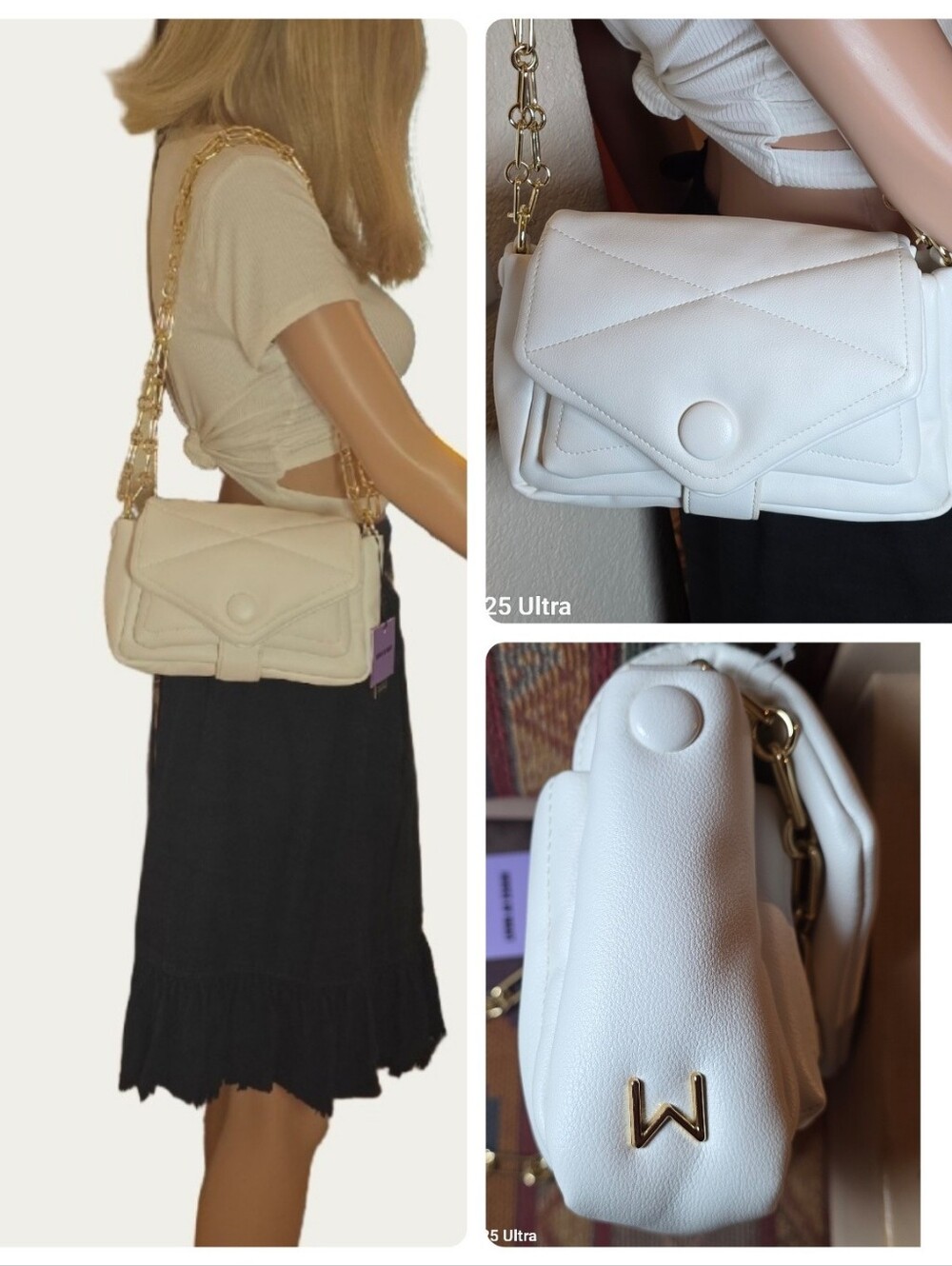 NWT House of Want Everly Convertible Crossbody Bag Cream White Quilted Puffer